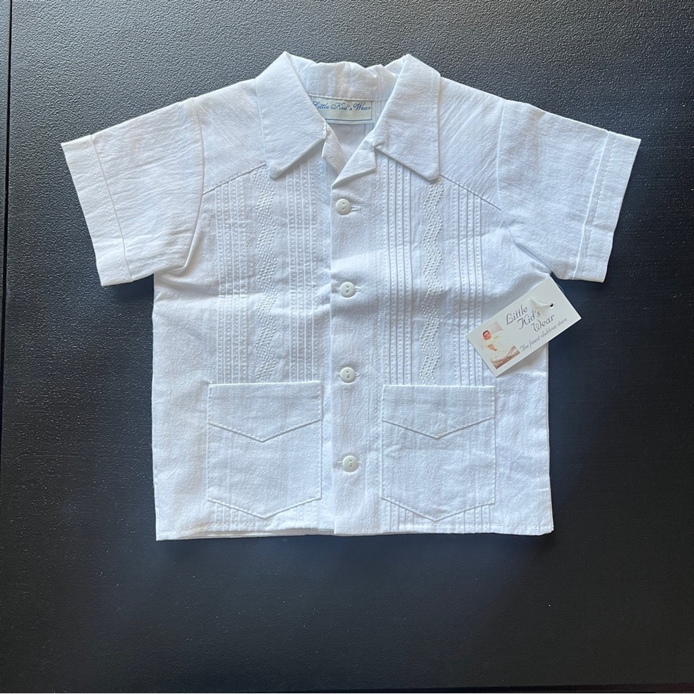 Little Kids Wear White Guayabera Shirt Boys Formal Short Sleeve Button Up